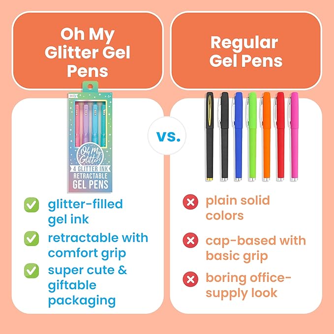 Ooly Oh My Glitter Gel Pens - Set of 12 Cute School and Art Supplies for Girls, Planner Pen with Comfort Grip, Ideal Retractable Glitter Pens for Decorations & Office Use