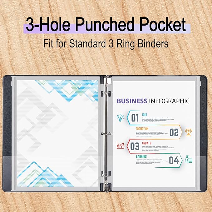 Antner 18 Pack Clear Letter Size Binder Pockets 3 Ring Binder Zipper Pouch Document Organizer, Waterproof PVC 3-Hole Loose Leaf File Bags Insert Sleeves Page Sheet Protectors Business Office Supplies