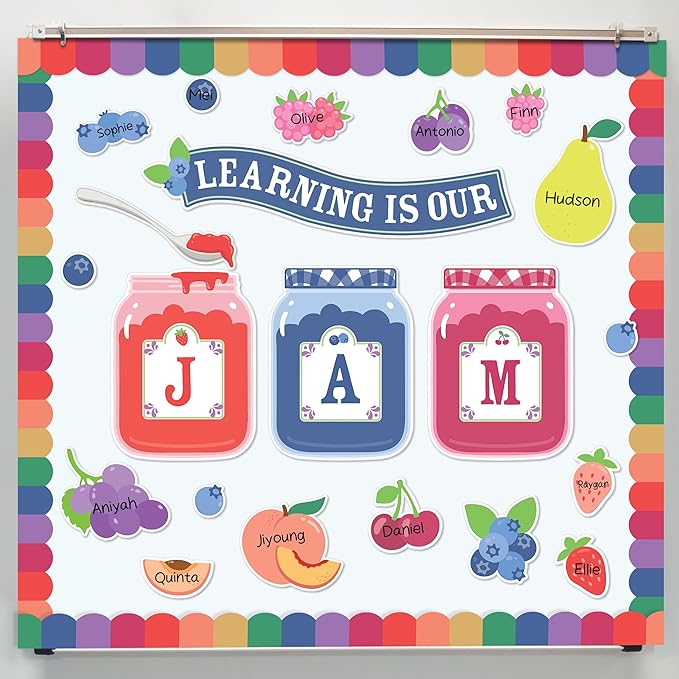Carson Dellosa Learning Is Our Jam 47pc Bundle Bulletin Board Set, Colorful Cardstock Banner, Fruit Name Labels, Farmers Market Theme Decorations for Homeschool and Classroom Decor