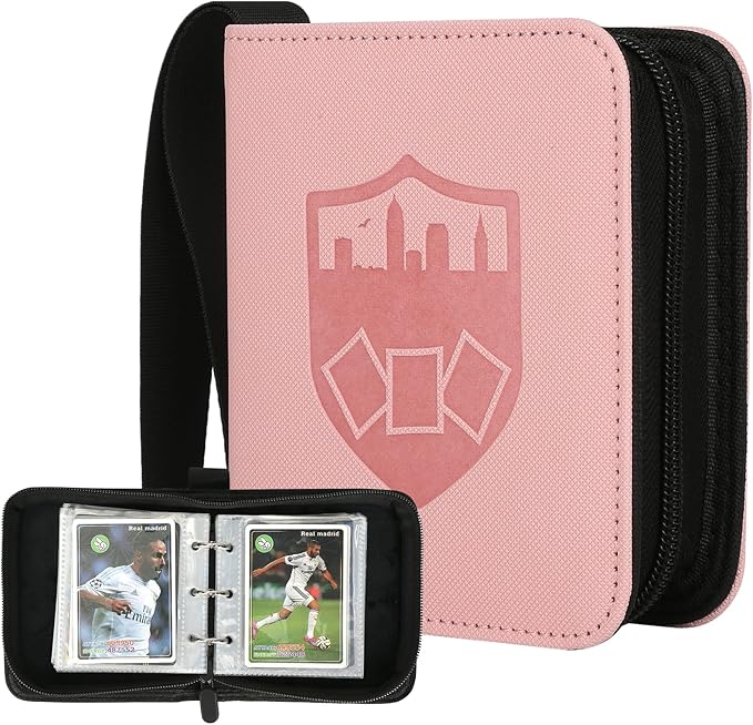 Mini Card Binder 1 Pocket, 80 Pockets Trading Card Binder, Premium Small 2 Pocket Trading Card Collection Album Folder with 40 Sleeves Double Sided - Gifts for Kids (Pink)