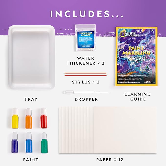 NATIONAL GEOGRAPHIC Marbling Paint Kit for Kids - Create 12 Sheets of Marble Art with Paints & Water, Painting Arts and Crafts Kit (Amazon Exclusive)