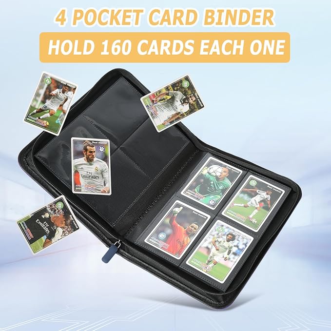 Trading Card Binder 4 Pocket, GERMUN PU Cover Card Binder for 160 Cards, Premium Trading Card Holder Folders, Double Sided Pocket Card Album for MTG, TCG (Blue)