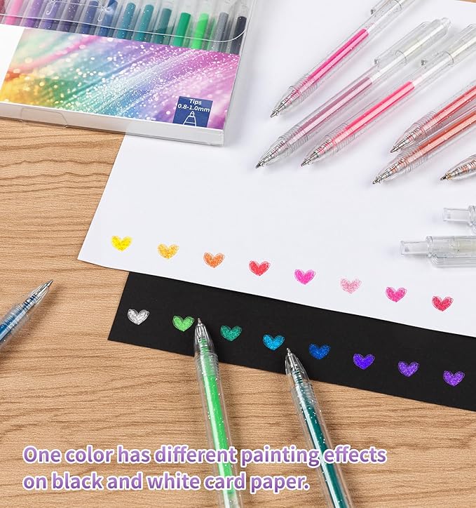 Glitter Gel Pens, 36 Colors Metallic Vibrant Retractable Sparkle Gel Pens for Coloring Journaling Drawing Doodling Colored Pen Colored Gel Pens for Kids Adult Fun Pens 0.8-1mm