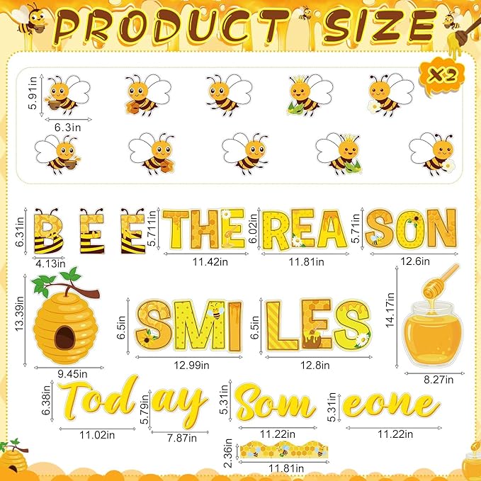 Pasimy Spring Bulletin Board Decorations 3D Sunflower Bulletin Board Set Bee Classroom Decor Honeycomb Butterfly Flower Cutouts Spring Borders for Home Office Wall Door Window Supplies(Honeybee)
