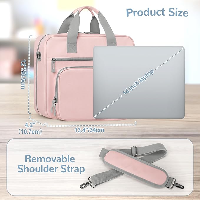 Yarwo 3 Ring Zipper Binder with Binder Pouch, Expanding File Organizer with Padded Sleeve Fit for 14 Inch Laptop, Portable Document Organizer Bag for Home, College, Office Supplies, Pink