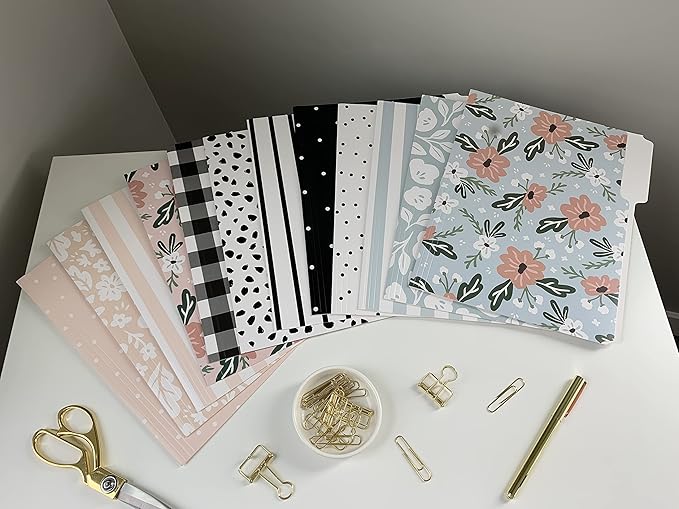 Cute File Folders, Set of 24 3-Tab Letter Size Decorative File Folders Boho Colored Manilla 8.5 x 11 Filing – Pretty Designer Home Office School Supplies (Harmony)