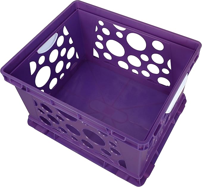 Storex Premium File Crate with Handles – Letter and Legal Document and Folder Storage, Classroom Purple 3-Pack (61464C03C)