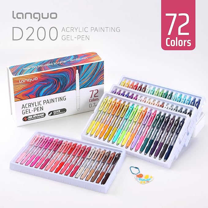 Acrylic Gel Pens for Coloring, 72 Colors Click Acrylic Paint Pens Set with 0.7mm Tip for Adult Coloring, Colored Gel Pens for Black Paper, Rock, Glass, Fabric, DIY and Art Crafts Supplies