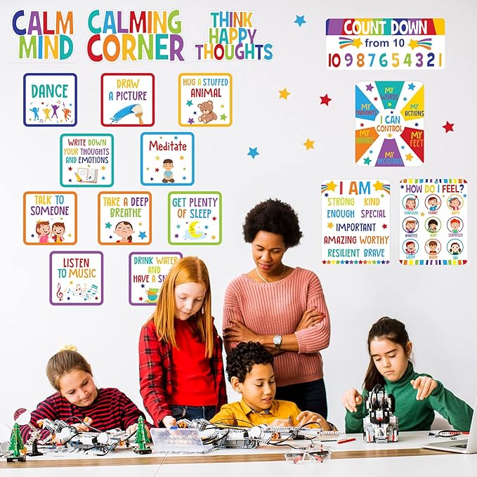 Pajean Calm Down Corner Bulletin Board Set for Classroom Decoration Feelings Chart Mental Health Feeling Management Poster for Kindergarten Emotions Poster Decor School(Bright Colors)