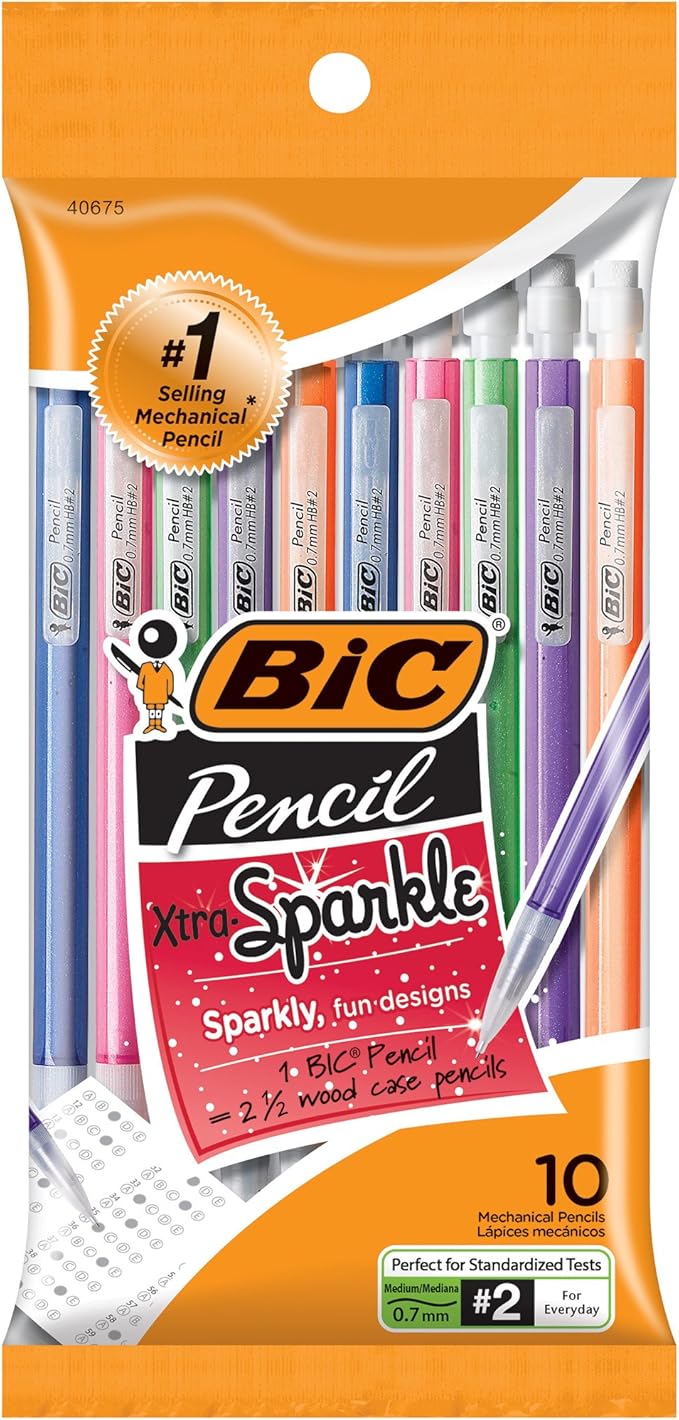BIC Xtra Sparkle Mechanical Pencil, Colorful Barrel, Medium Point (0.7 mm), 10-Count
