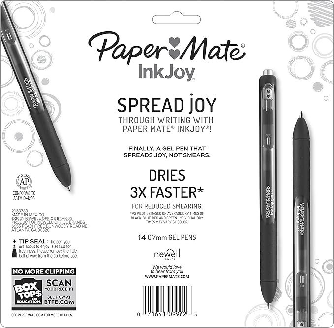 Paper Mate Colorful Gel Pens - InkJoy Gel Pens Assorted Medium Point (0.7). Perfect for Vibrant Colored Writing and Sketching InkJoy,14 Count (Pack of 12)