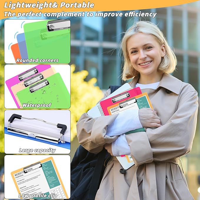 40 Pcs Plastic Clipboards Bulk 20 Assorted Colors 12.5 x 9 In Clear Colored Clip Board Standard A4 Letter Size Low Profile Clipboard Portable for Classroom Office Supplies Students Back to School