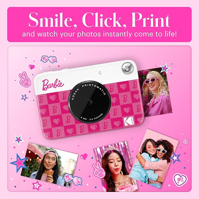 Kodak x Barbie Printomatic Full-Color Instant Print Digital Camera – 5MP Portable Barbie Camera - Colorful Photos On Zink 2x3 Sticky-Back Photo Paper – Fun Gift for Christmas Holiday - Iconic Style