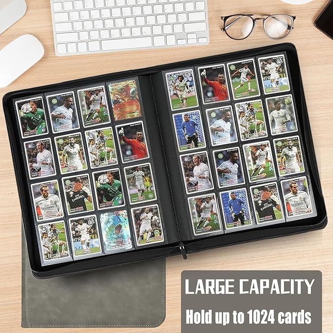 1024 Pocket Card Binder,16 Pocket Trading Card Binder，Side Loading Collectible Card Albums for MTG, for TCG Football, Sports, Game Cards Grey