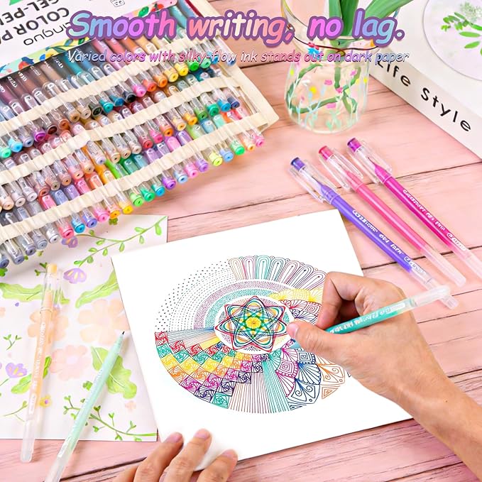 Gel Pens For Coloring, 45 Colors Gel Colored Pens Marker for Adult Coloring Books, 0.6mm Fine Point Pens for Black Paper, Writing, Journaling, Drawing, Art Supplies