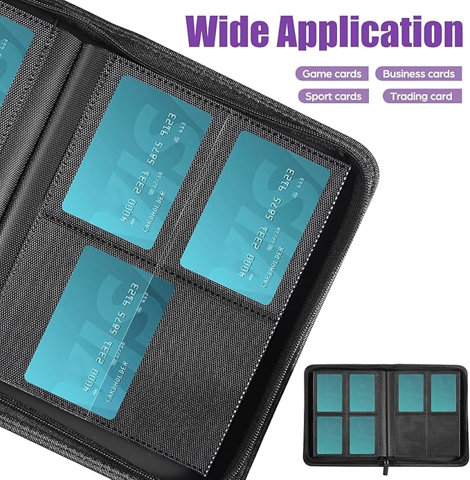 Card Binder 4 Pocket with Zipper, 288 Pockets Trading Card Holder Book, Premium PU Cover Zip Folder Binder, Side Loading Carrying Case Binder Album for TCG, MTG, Sports Cards, Game Cards