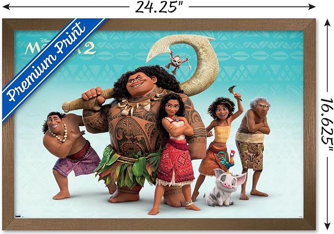 Disney Moana 2 - Group Wall Poster, 22.4L" x 14.7W", Bronze Framed Version