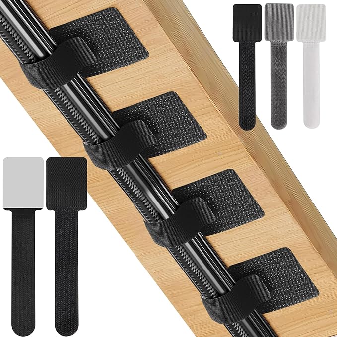 20-Pack Large Reusable Self-Adhesive Cable Ties cable management Adjustable Hook & Loop Straps for Organizing Data Cables, Wires, Headphones Under-Table Cord Management for Home, Office