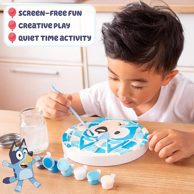 Bluey Paint Your Own Stepping Stone, Design 7 DIY Stone Art, Fun Kit for Kids, Less Mess Paintable Stones Art Set, Great Summer Activity Kids Ages 8, 9, 10, 11