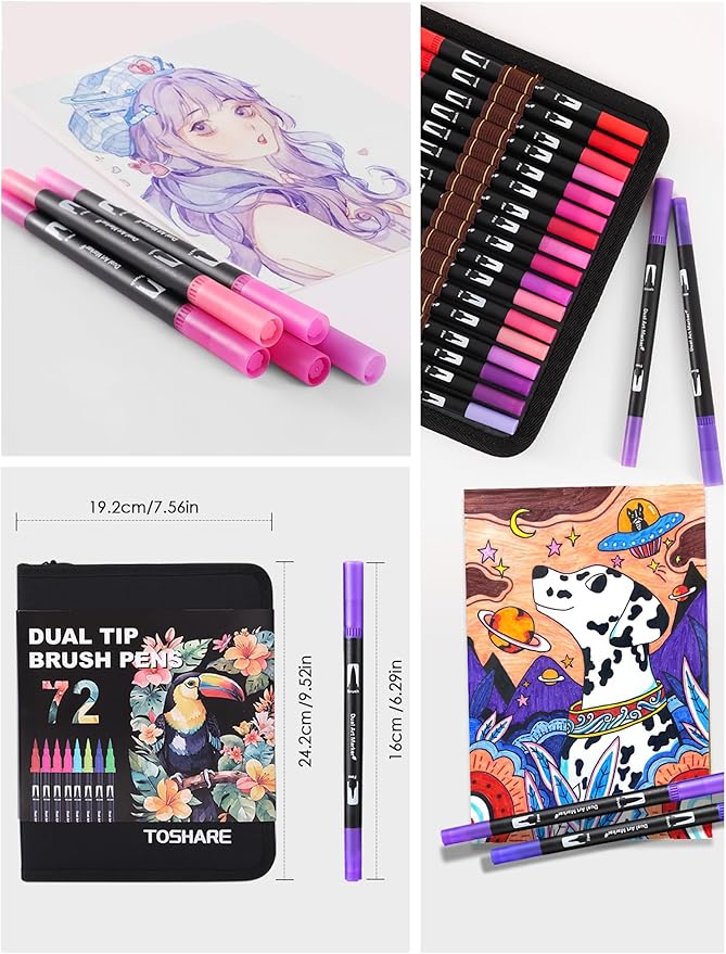 Art Markers Pens Dual Tip Coloring Markers Set with Brush & Fine Nib for Adult Coloring Book Christmas Gifts Professional Calligraphy & Drawing Art Supplies Kit for Adults (72 Colors)