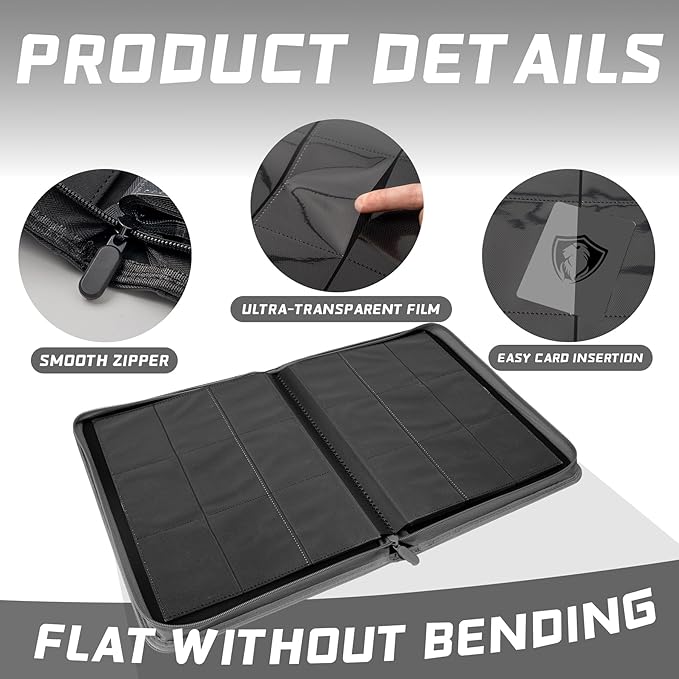 Trading Card Binder,360 Pockets Trading Card Holder Book, Premium PU Cover Zip Folder Binder, Side Loading Carrying Case Binder Album for TCG, MTG,Sports Cards, Game Cards (Gray)