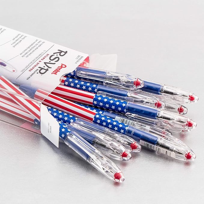 Pentel RSVP Ballpoint Pen, (0.7mm) Fine Line, Flag Barrel, Black Ink,(12 count)- Pack of 2