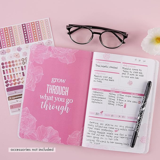 Erin Condren Breast Cancer Petite Planner - Inspirational Support Journal, Includes Medical, Emotional, and Lifestyle Trackers, Journaling and Note Pages, and Sticker Sheet
