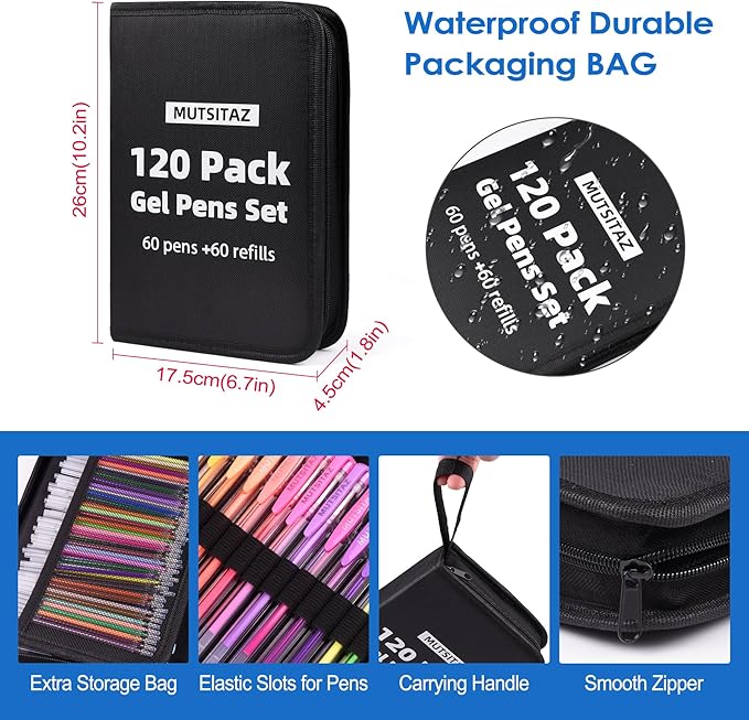120 Packs Coloring Gel Pens Set, 60 Coloured Gel Pen with 60 Refills Set for Adult Colouring Books, Drawing,and Writing
