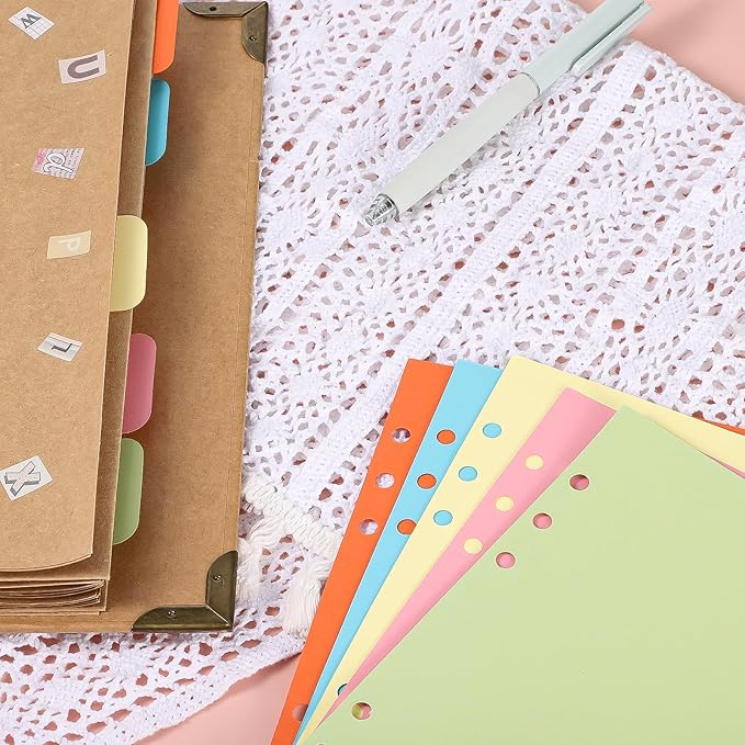 4 Pcs A5 Binder Dividers with 20 Tabs, Paper Index Divider, 6 Ring A5 Planner Inserts, Vertical Tabs Page, Index Divider for Notebook, Journal, Planner, Work Organization (5 Colors, 8.3 x 5.9 Inch)