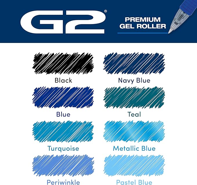 Pilot G2 Premium Gel Roller Pens, Fine Point Gel Pens, Boost Blue Pack, The Colors of Productivity, Assorted - Ideal for School, Journaling, & Office Writing