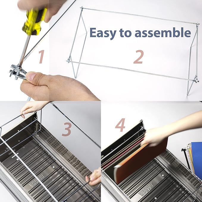Officemate Hanging File Frame, Letter Size (Fits 24″–27″), Adjustable Heavy-Duty Steel File Drawer Organizer for Desks, Cabinets & Shelves, Set of 6 (98620)