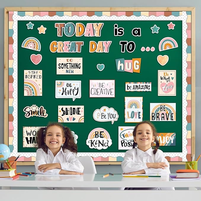 Today is A Great Day Bulletin Board Set Boho Rainbow Motivational Classroom Decor for Teachers Positive Affirmations Accents Inspiration Cutouts for Class School Bulletin Board Decoration Supplies
