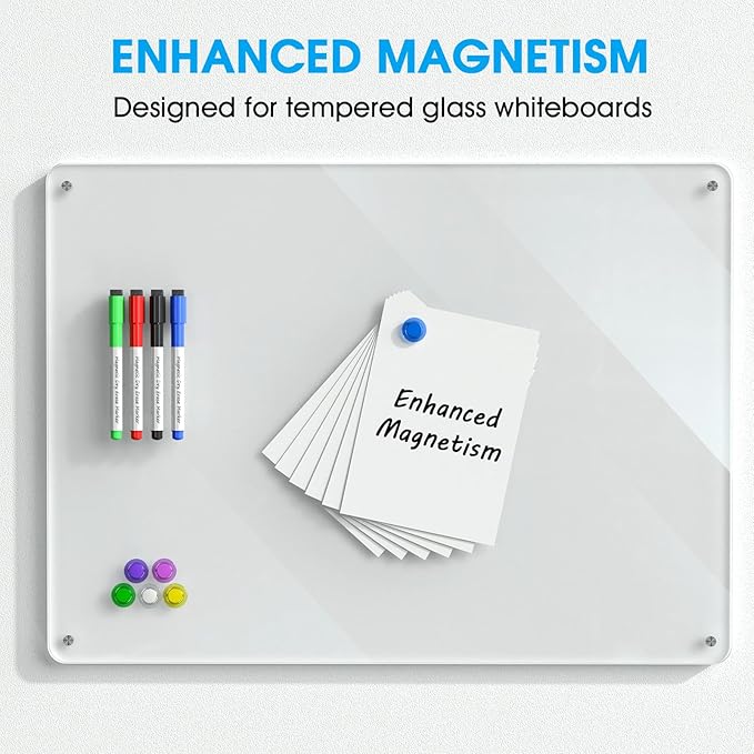 MaxGear Strong Round Magnets with 4 Dry Erase Markers, 6 Colorful Whiteboard Accessories Set for Glass White Board, Refrigerator, Office, Classroom, and Home Use