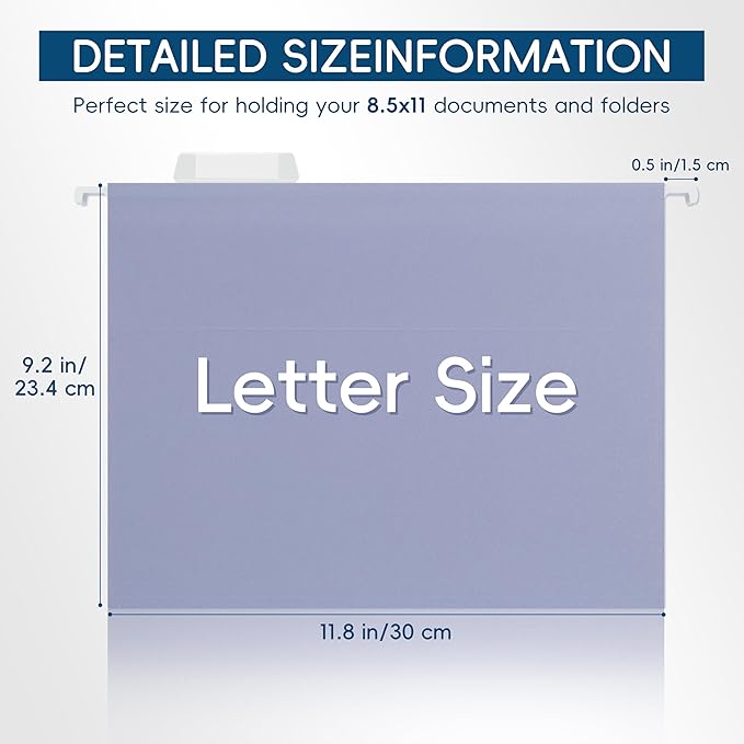 Hanging File Folders,Purple 25 Pack Letter Size File Folders with 1/5-cut Tabs,Office Essentials for Filing Cabinet & Desk Storage