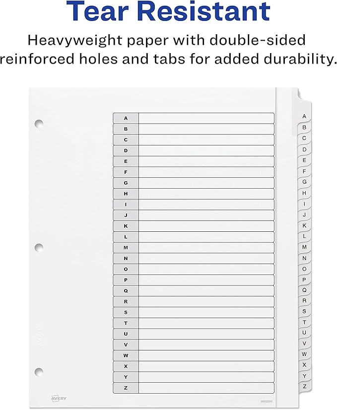 Avery Extra-Wide Dividers for 3 Ring Binders, 26 Tabs per Set, Customizable Table of Contents, Multicolor Tabs, Works Great with Sheet Protectors (11166)