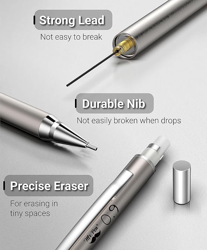 Mr. Pen- Metal Mechanical Pencils, 0.9mm, 2 Pack, Lead Pencil, Mechanical Pencil Metal Mechanical Pencil Mechanical, Mechinal Pencils, Mechanical Drafting Pencil