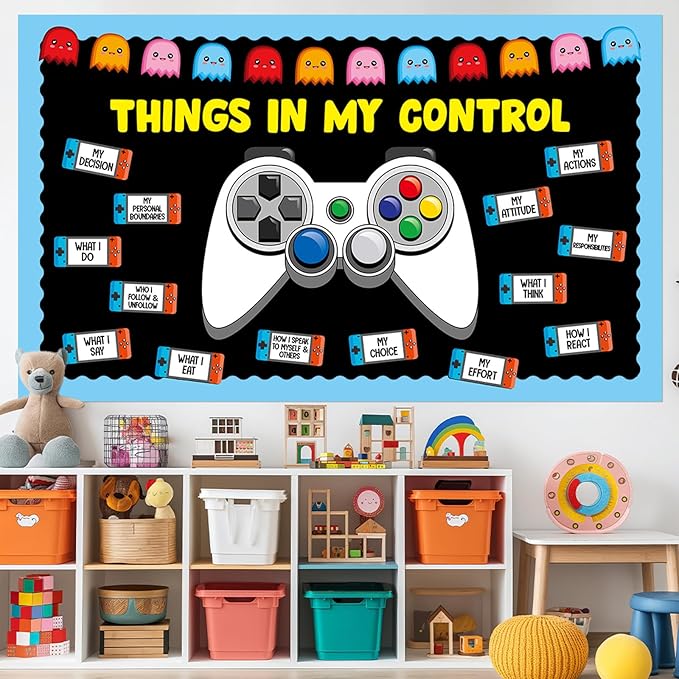 Video Game Theme Classroom Bulletin Board Decorations Set Growth Mindset Mental Health Inspirational Cutouts for School Students Teachers Chalkboard Things in My Control Theme Wall Decor