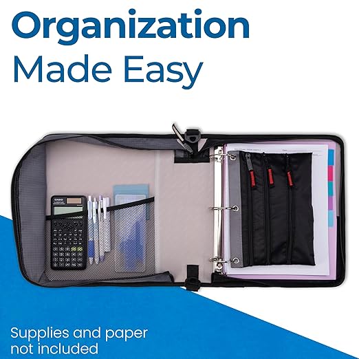 Case-it Universal Zipper Binder | 2-Inch O-Rings,13-Inch Laptop/Tablet PaddedPocket,400 Sheet Capacity,Multiple Storage Pockets & Shoulder Strap | School & Office Organizer | LT-007 Warm Gray | 6 Pack