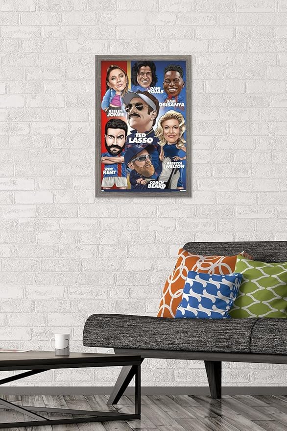 Ted Lasso - Character Grid Wall Poster, 22.4L" x 14.7W", Barnwood Framed Version