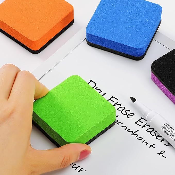 MaxGear 72 Pack Whiteboard Erasers, Magnetic Dry Erase Eraser, Mini Whiteboard Cleaning Pads for Classroom, Chalkboard Wiper Teacher Supplies for School, Office, Home, 6 Rainbow Color Set, 2 x 2 Inch
