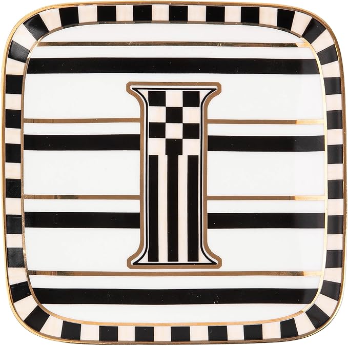 MACKENZIE-CHILDS Monogram Dish, Decorative Ceramic Letter Plate, 5 3/4" Square, I