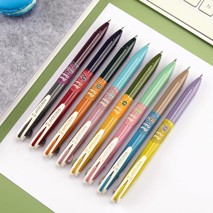 WRITECH Retractable Gel Ink Pens: Multi Colored 2 in 1 Colorful Click Pen Assorted Color 8ct Extra Fine Point Tip 0.5mm Journaling Smooth Writing Note Taking Coloring No Bleed & Smear Smudge