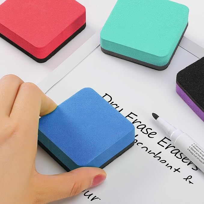 MaxGear 24 Pack Dry Erase Erasers, Magnetic Whiteboard Dry Erasers for Classroom, Mini Whiteboard Cleaning Pads, Chalkboard Wiper Teacher Supplies for School, Office, Home, 6 Color, 2 x 2 Inch