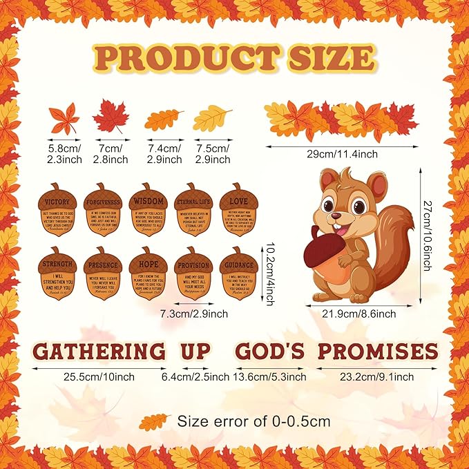 Sayglossy 105 Pcs Fall Thanksgiving Religious Bulletin Board Set Classroom Decorations Squirrel Cutouts Autumn Gathering up God's Promises Christian for Sunday School Church Decor