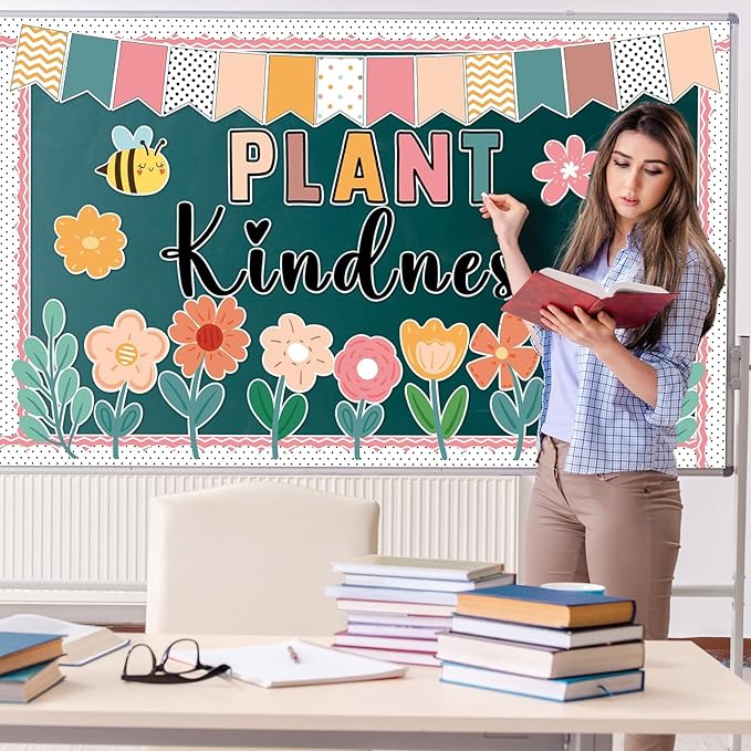 Spring Floral Bulletin Board Classroom Decorations Plant Kindness Cutouts Positive Inspirational Colorful Flower Bulletin Board for School Office Home Nursery Chalkboard Door Wall Decor