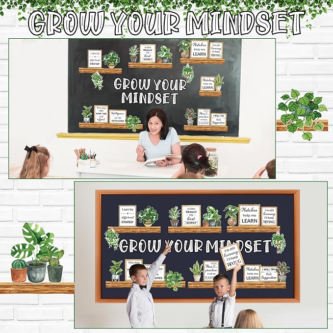 Qilery Bookshelf Bulletin Board Set Grow Your Mindset Motivational Classroom Decor Reading Library Bulletin Board Set Inspirational Cutout for Back to School Classroom Decoration