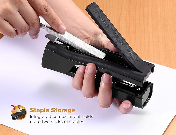 Bostitch Office Dynamo 4 in 1 Standup Stapler, 20 Sheet Capacity, Integrated Pencil Sharpener, Staple Remover & Staple Storage, Black