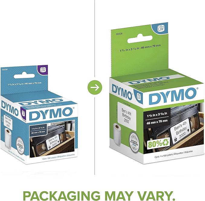 DYMO Authentic LW Video Top Labels, DYMO Labels for LabelWriter Label Printers, 1-4/5" x 3-1/10", 1 Roll of 150