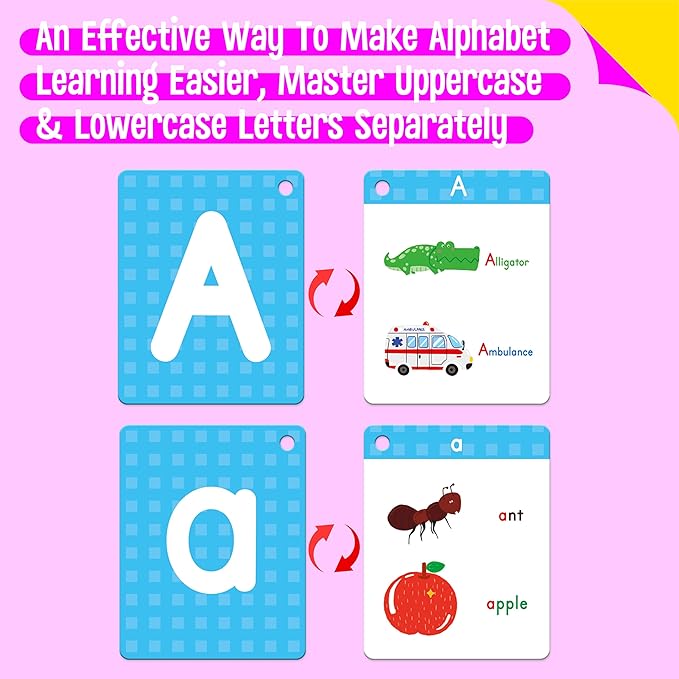 Alphabet Flash Cards, 52 Lowercase & Uppercase Letter Cards Jumbo Size Letter Sounds Flashcards Letter Recognition Learning for Kids, Toddlers, Classroom, Preschool, Kindergarten