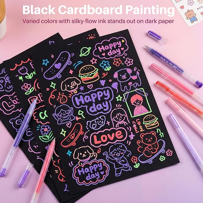 54 Colors 3D Acrylic Gel Pens for Coloring, 1mm Bullet Tip Acrylic Ink Pen for Adult Coloring Marker Paint Pens for Black Paper, Drawing, Fabric, DIY Projects, Art Crafts Supplies